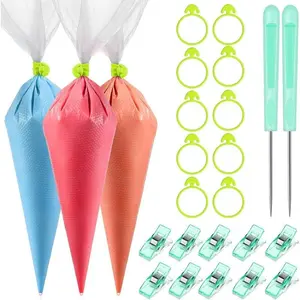 122 count Piping Bag Set with Disposable Tipless Piping Pastry Bags Ties Clips Awls Tool for Cakes Icing Scribe Cookie Decorating Supplies Christmas Halloween Decor(14 Inch,Green)