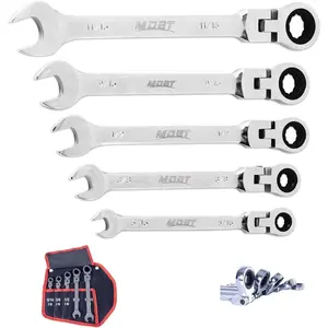 Flex Head Reversible Ratcheting Set 5 piece,Anti Slip Speed Wrench Set CR-V Steel,Sae Combination Ratchet (Silver 5/16" to 11/16")
