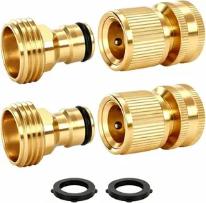 Brass Hose Quick Connect, 3/4 Inch GHT Thread Garden Hose Quick Connector No-Leak Water Hose Quick Connect Fittings Male and Female