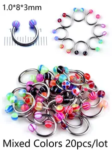 20 Piece Mixed Color Acrylic Tongue Rings Stainless Steel Belly Button Piercings Belly Hoops Unisex Casual Random Print Body Jewelry All Seasons