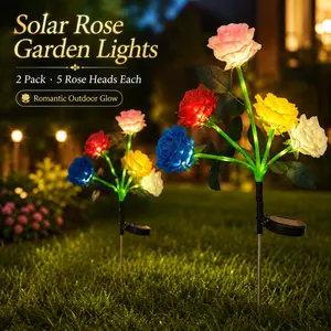 2pcs Solar LED Rose Garden Lights, Christmas Lights Outdoor，Realistic Night Lights for Yard, Lawn, Patio and Porch Decoration, lPX44 Waterproof, Energy Saving Garden Lighting Decoration, Solar Lights Durable Plastic Flower Solar Garden Lights