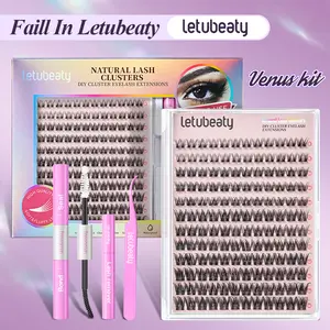 LETUBEATY DIY Cluster Lashes Kit - Soft Fluffy B Curl Lash Extensions, Eyelashes Extensions, Black Glue, Remover, Tweezer for Beginners Easy At-Home Application - Beauty & Cosmetic Use Flower Hair Clip