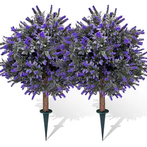 DLDA 24" Boxwood Topiary Balls with Lavender 2-Pack UV Resistant Faux Outdoor Plants for Porch Front Door & Planters with Ground Spike & Garden Tools Full Realistic Design Long Lasting All Season Decor Home Decoration summerwins