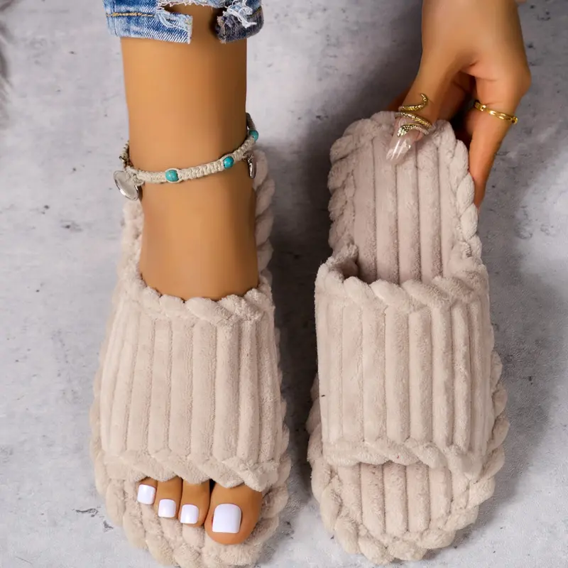 Women's Comfortable Fluffy Fleece Home Slippers, Soft Warm Bedroom House Slippers for Autumn and Winter Daily Indoor Wear, Casual Slipper, Ideal Gift, Footwear
