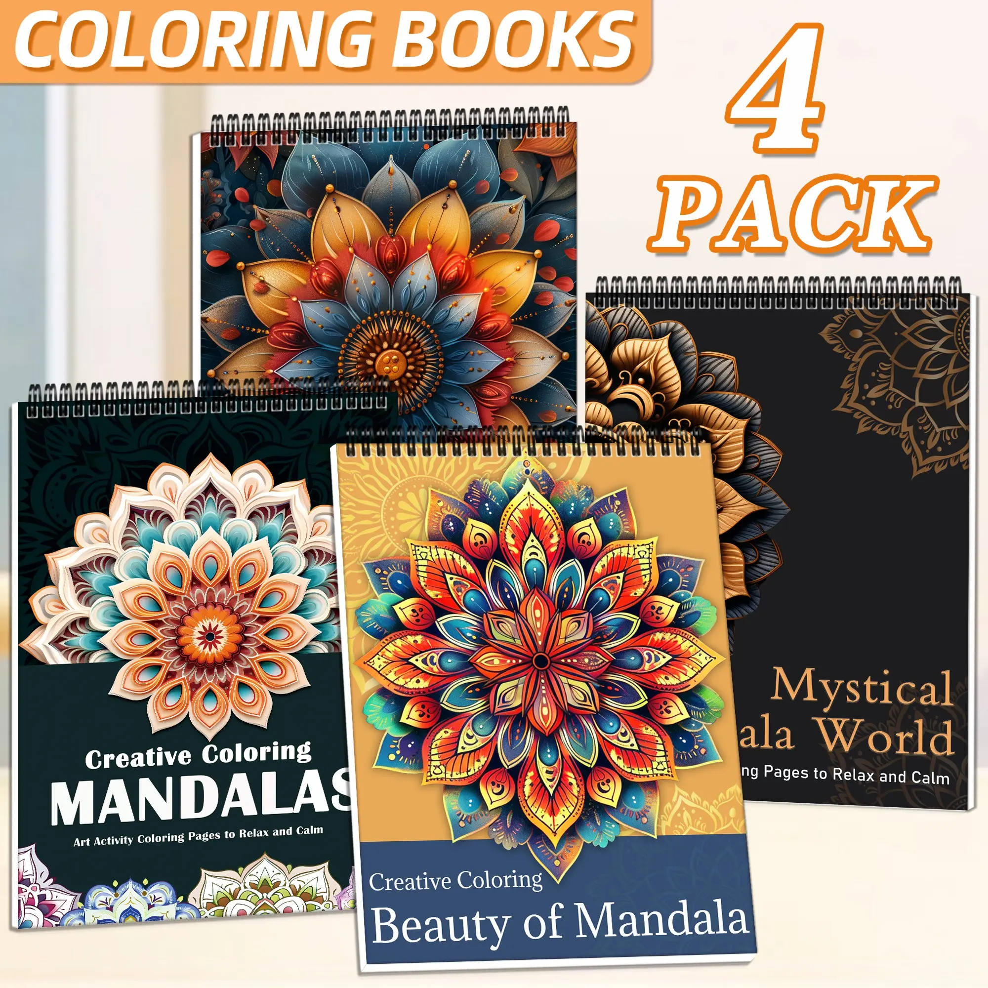 4 Pack Mandala Coloring Book Set for Adults - Anti-Stress Relaxation, Thick Coloring Pages Intricate Designs for Seasonal Themes, Halloween, Christmas & More - Spiral-Bound, Fun & Creative Party Gift for Anxiety Relief & Parties Coloring Books Set