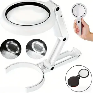 Foldable LED Magnifying Glass 11x/5x, Handheld Tabletop Dual Use, Ideal for Reading, Repairing, and Crafts, Abs Material