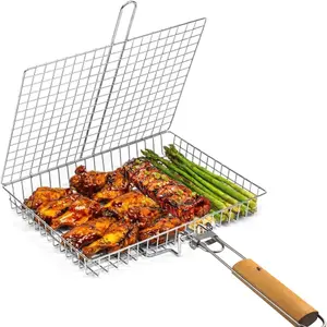 Fish Grill Baskets for Outdoor Grill Vegetables, Fish Grilling rack for Grill, BBQ Grilling Basket, Stainless steel Grill Basket for Veggies, shrimp