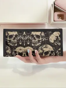 Skull Pattern Triangle Pencil Case, Portable Multi-Functional Stationery Storage Bag, Zipper Design, Unisex, All Seasons