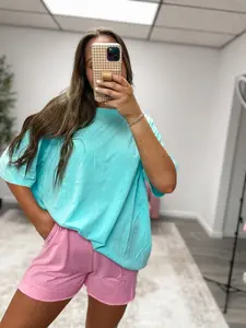 Everyday Acid Wash Oversized Tee - MINT SKY