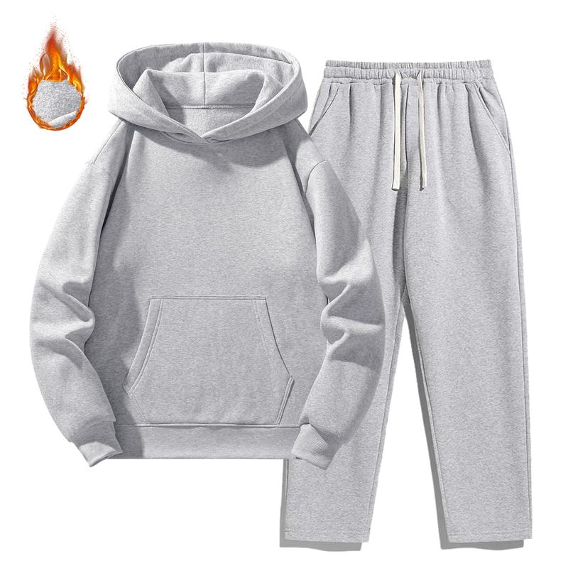 Men's Solid Hoodie  Drawstring Waist Sweatpants Two-Piece Set,Casual Fashion Cozy Breathable Soft  Outfits for Daily Outdoor Wear Spring & Fall Beige Motocross Thickened and Fleece-lined Polyester Warmth  Suits Menswear Long Sleeve Plain  stylish Hoodies