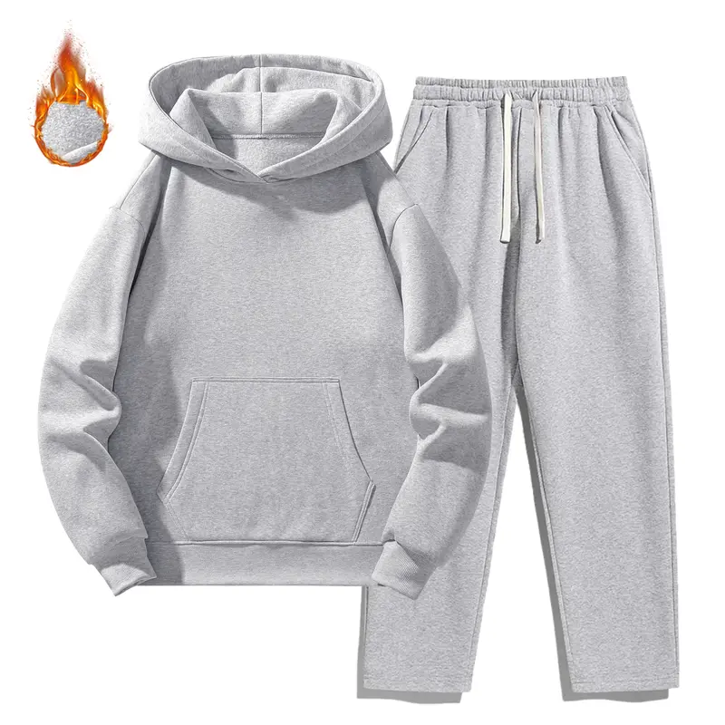 Men's Solid Hoodie  Drawstring Waist Sweatpants Two-Piece Set,Casual Fashion Cozy Breathable Soft  Outfits for Daily Outdoor Wear Spring & Fall Beige Motocross Thickened and Fleece-lined Polyester Warmth  Suits Menswear Long Sleeve Plain  stylish Hoodies
