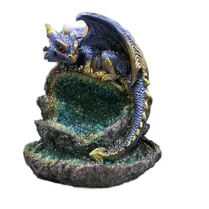Glowing Baby Dragon Backflow Incense Burner with LED (Blue/Gold)