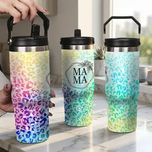 MAMA Tumbler with Lid and Straw, Stainless Steel Skinny Tumbler, Colorful Leopard Cheetah Print Coffee Cup, Mother's Day Birthday Gifts for Mom Women Wife, Vacuum Travel Mug