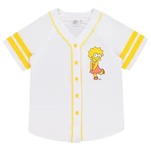 Ladies The Simpsons Baseball Jersey - Lisa, Krusty, Bart and Homer Simpson Mesh Button Down Baseball Jersey