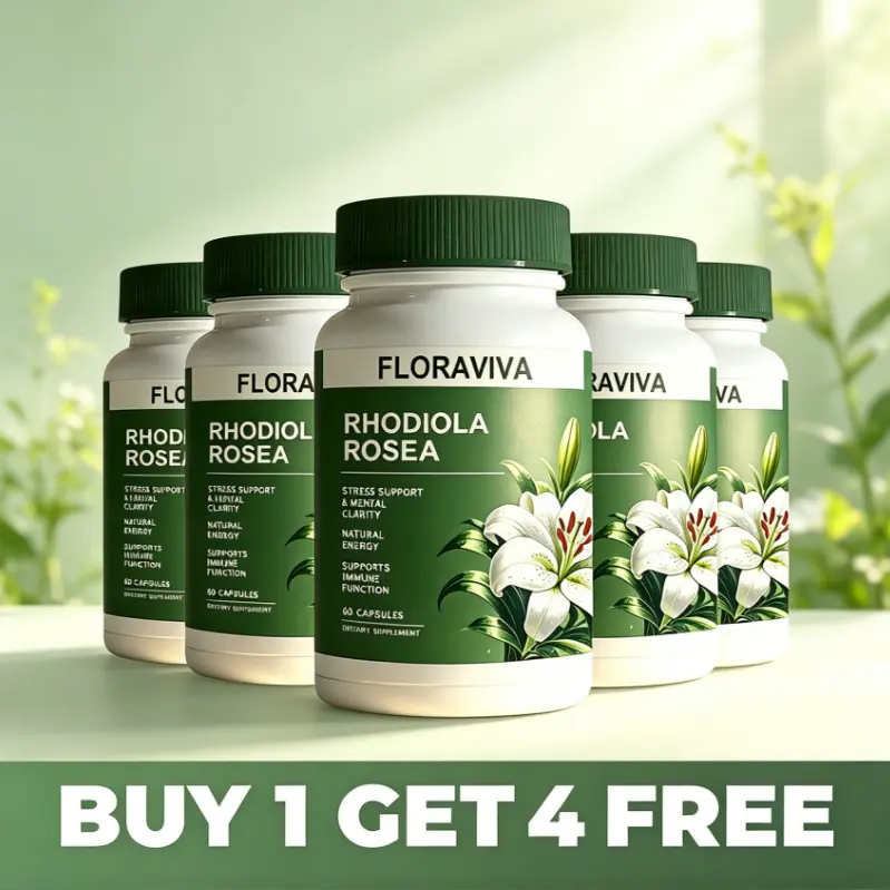 [BUY 1 GET 4 FREE] 5 Bottles Rhodiola Rosea Extract Adaptogenic Capsules (500mg) - Natural Herbal Extracts Stress Calm Supplement, Vegetarian Herbal Healthcare Dietary Support for Energy & Focus