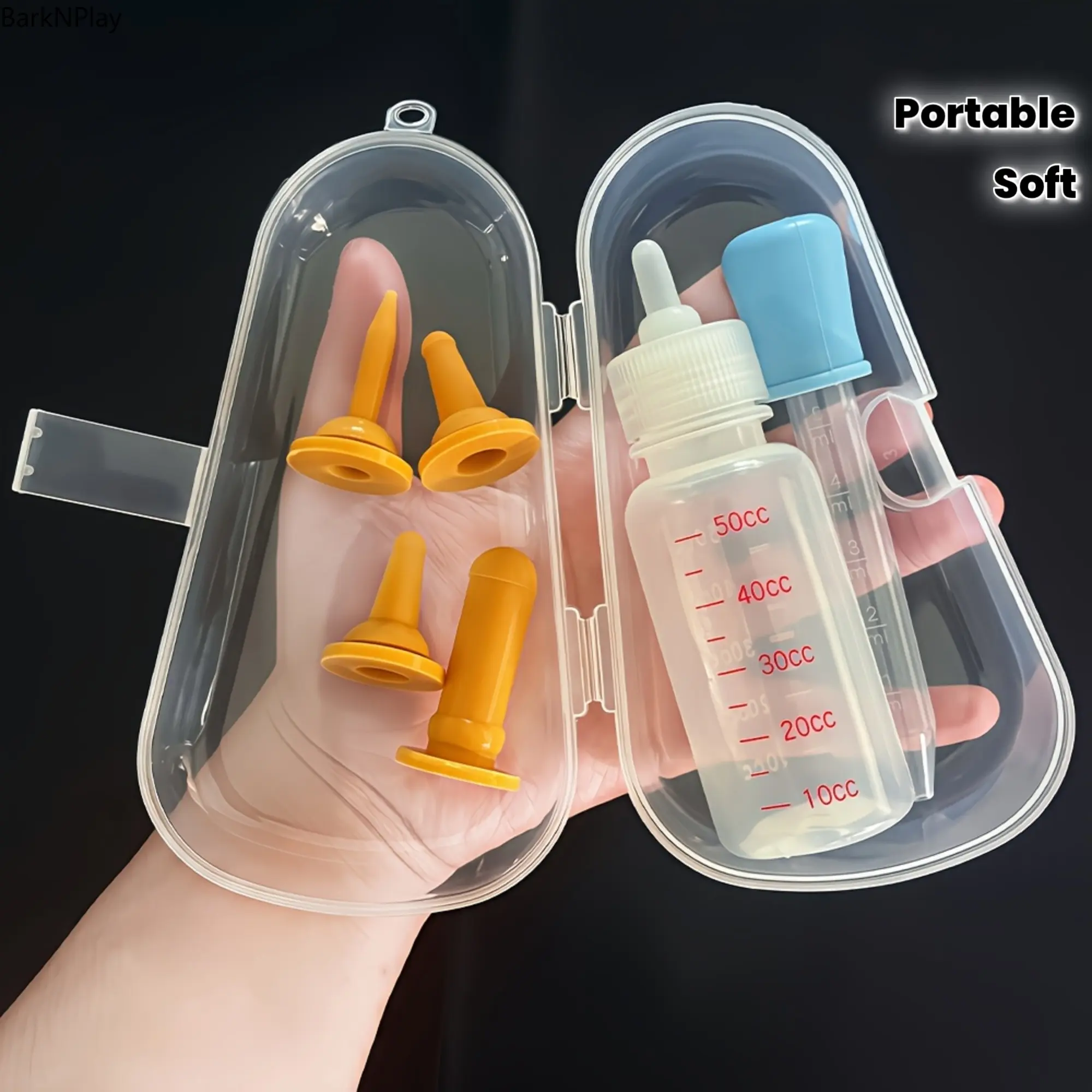 Newborn Feeding Kit with Soft Silicone Nipples, Silicone Liquid Feeder, Hard Shell Nursing Bottle Case for Orphaned Puppies, Portable Travel-Friendly Bag Accessory