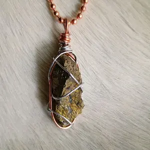 Chalcopyrite Natural Stone Copper Aluminum Wire Wrapped Pendant