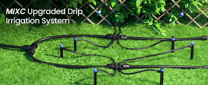 MIXC 230 FT Auto Drip Irrigation Kit – Quick Connector Tubing, 1/4″ & 1/2″ Lines, Emitter + Sprinkler Set for Garden · Raised Bed · Greenhouse