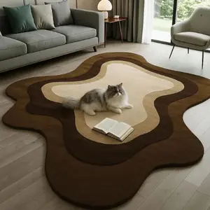 Unusual Shape Fashion Creative Patchwork Print Decorative Carpet, American Vintage High-End Foldable Plush Rug, Soft Area Rug, Home Decor Rugs, Easy Care Mat for Living Room Bedroom, Unique Rugs