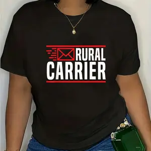 100% Cotton Rural Carrier Postal Worker T-Shirt, Crew Neck Tee, Medium Stretch Knit Fabric, All Season Mailman Delivery Shirt with Alphabet Pattern