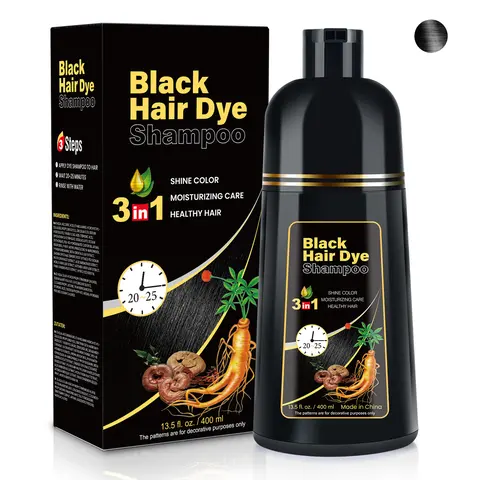 KAISASA Black 3 in 1 Hair Dye Shampoo - Herbal Ingredients Can cover gray hairs,Contains Ginseng Extract,Natural Haircoloring（400ml）
