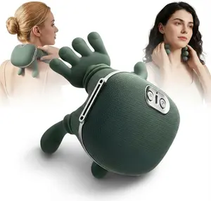 Cordless Adjustable Neck and Shoulder Massager with Heat, Bionic 4D Kneading Deep Tissue Back Massager, Hands-Free Wearable Design for Muscle Relaxation, Green Massage Machine