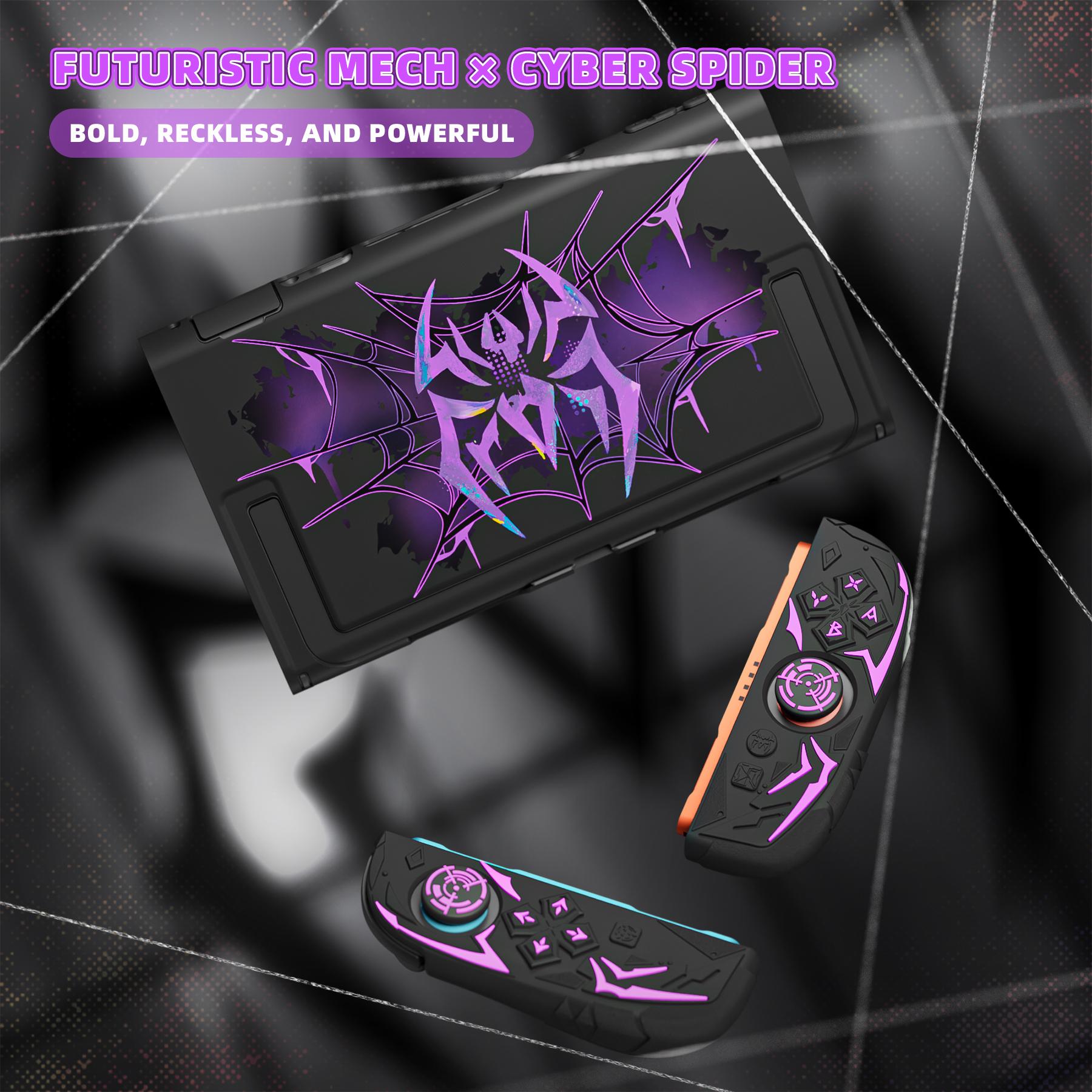 PlayVital [for Nintendo Switch 2(2025 version) ] Cyber Spider & Stellar Mecha Protective Case, Ergonomic Anti-slip Silicone Grip Covers, Dockable Hard Case Shell for Switch 2 with Joystick Cap - Black