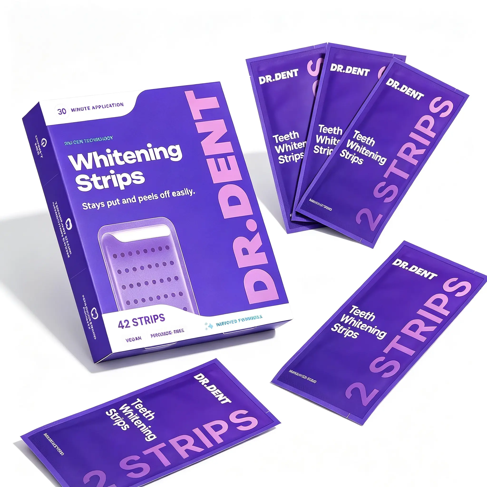 DR.DENT Purple Teeth Whitening Strips - 7/21 Whitening Sessions - Non Sensitive Teeth Whitening - Peroxide-Free