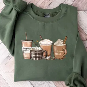 Cinnamon Coffee Sweatshirt, First Coffee Sweatshirt, Coffee Sweatshirt, Coffee Cups Sweatshirt, Gift For Coffee Lover