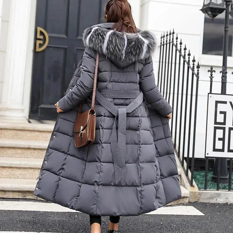 Long Down Cotton Parkas Coat Female New Winter Over Knee Loose Large Collar Hooded Warm Thick Parkas Women  Padded Overcoat Womenswear AsianCan be used with raincoat
