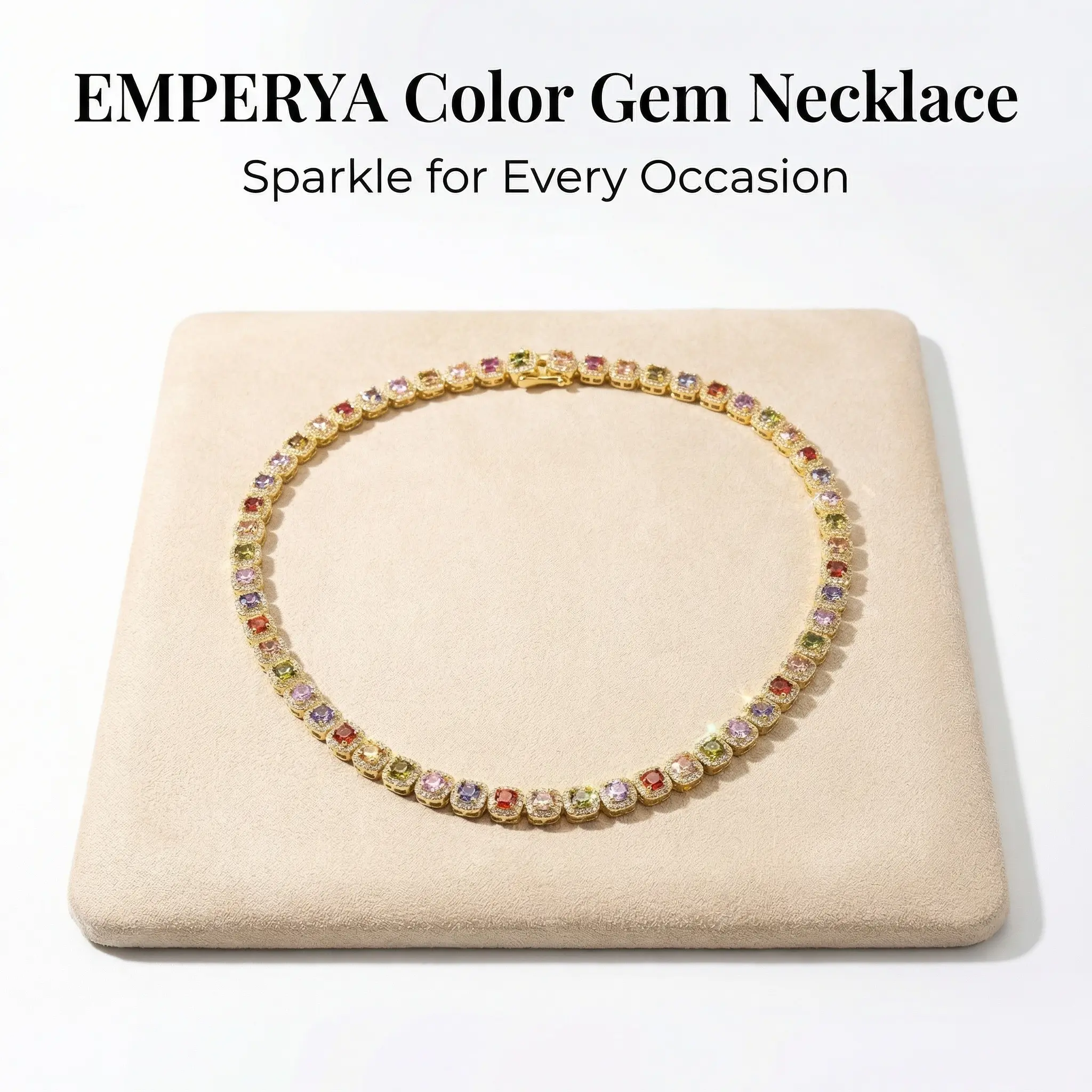 EMPERYA Premium Color Gem Choker  High-Shine Multicolored Diamonds Simulation, Elegant Gold Finish Aesthetic Accessory to Elevate Your Look