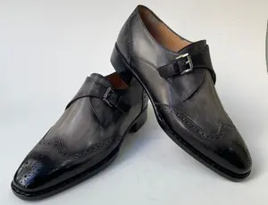 Buy Tucci Di Lusso Mens grayish black handmade Italian leather luxury Monkstrap designer shoes