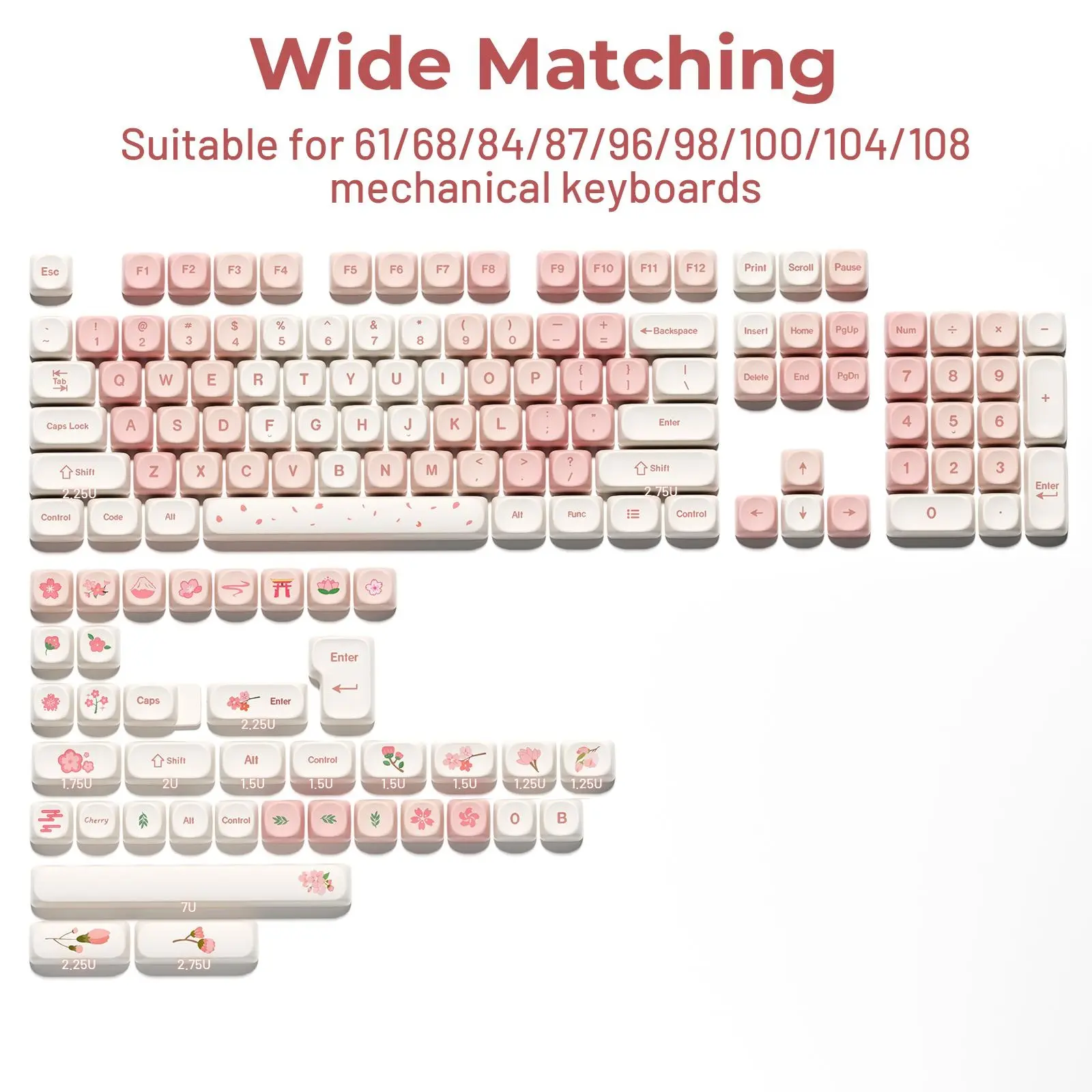 XVX Sakura 143-Key MOA Profile Dye-Sub PBT Keycap Set（only keycap, not include a keyboard）