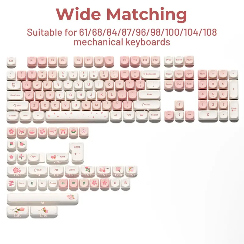 XVX Sakura 143-Key Dye-Sublimation PBT Keycap Set - MOA Profile, Dye-Sub Print, ANSI Layout, MX Switch Compatible, Mechanical Keyboard Replacement (Keyboards Not Included) | TikTok Shop Back to School