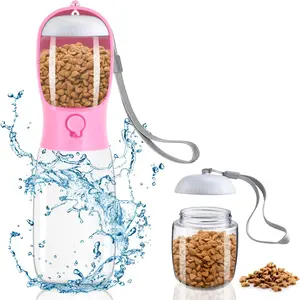 Portable Dog Water Bottle with Food Container for Walking the Dog, 19 oz Leak-Proof Pet Water Dispenser for Dogs, Cats, Puppies,Built-in Activated Carbon Filter for Travel,Hiking, Walking,and Outdoor Activities