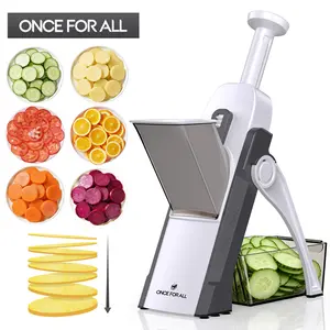 ONCE FOR ALL Safe Mandoline Slicer 5 in 1 Vegetable Chopper Food Potato Cutter, Strips Julienne Dicer Adjustable Thickness 0.1-8 mm Kitchen Chopping Artifact Fast Meal Prep (Gray)