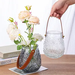 Handheld vase with creative classical glass vase suitable for wedding banquets, home decoration, housewarming gift decoration vase - vase for center decoration, glass cylindrical vase
