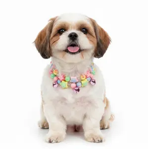 Candy Pearl Beaded Dog & Cat Collar – Adjustable Love Flower Necklace with Alloy Chain