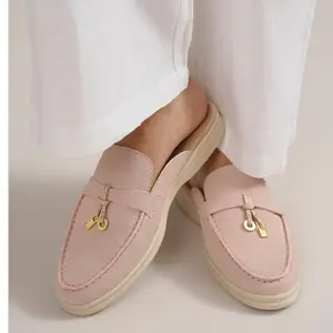 CHARLIE-02 Tassel Mule Loafers - Beige Faux Suede Casual Walking Shoes for Women with Comfortable Flat Sole & Slip-On Design