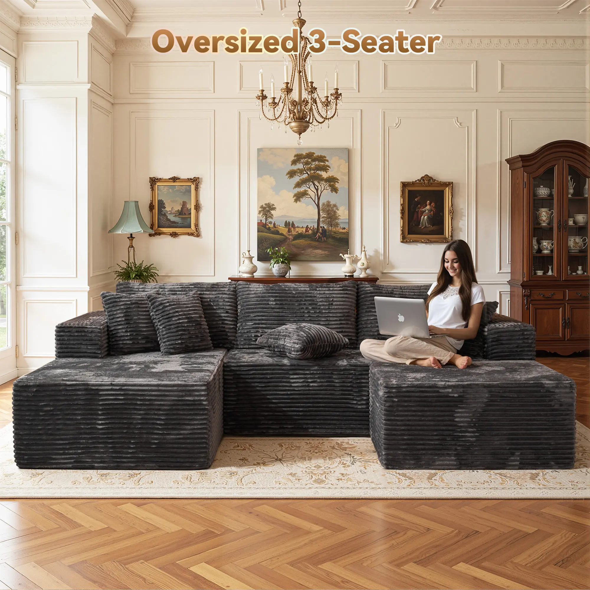 CAODOC Cloud Couch with U Shaped Couch, Oversized Modern Modular Sectional Sofa Set with Deep Seat, Plush Corduroy Upholstered Couches for Living Room Bedroom, No Assembly Required, 3 Seater CAODOC Cloud Couch with U Shaped Couch, Oversized Modern Modular Sectional Sofa Set with Deep Seat, Plush Corduroy Upholstered Couches for Living Room Bedroom, No Assembly Required, 3 Seater