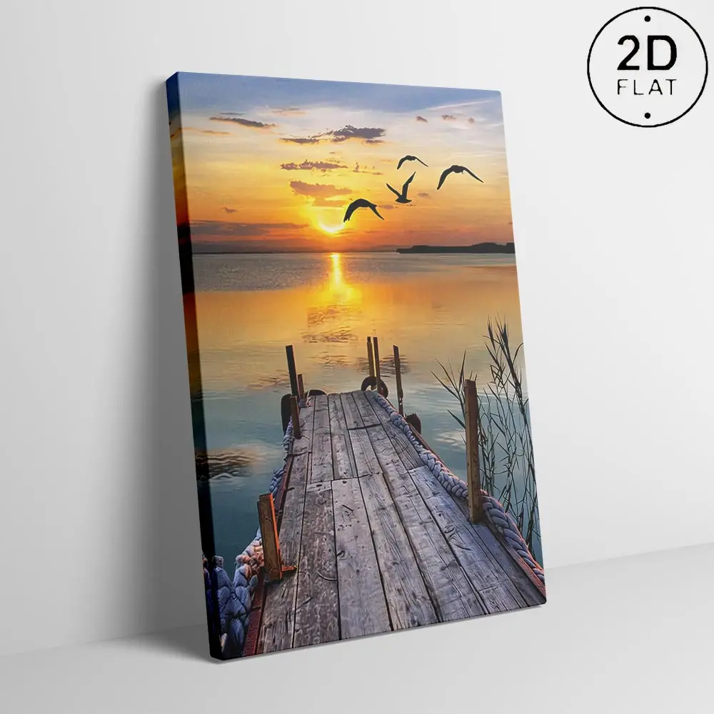 Sunset Landscape Nature Pattern OceanInspired Design Canvas Painting with Frame, 1Count Wooden Framed Wall Art Vibrant PrintPoster Print, Wall Decor for Home Living RoomBedroom Office Artwork