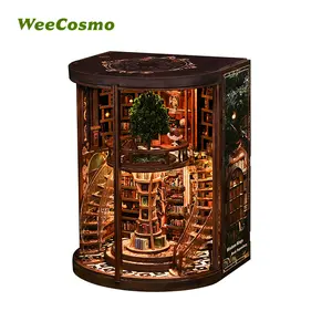 【Wisdom Tree Book Repository】Wooden Book NOOK DIY Model Kit,Hut Hand-Assembled Toy tiny builds home House,3D Puzzle Wooden Shelf Decoration with Acrylic Dust Cover,Miniature Dollhouse Kit,Gift Hardwood Slats Design Handmade Crafts