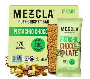 Mezcla Vegan Protein Bars, Gluten Free Snack Made with Dark Chocolate, Pea Protein, Pistachios and Other Premium Ingredients, Healthy Snacks, Pistachio Chocolate, 10g of Protein, 12 Pack