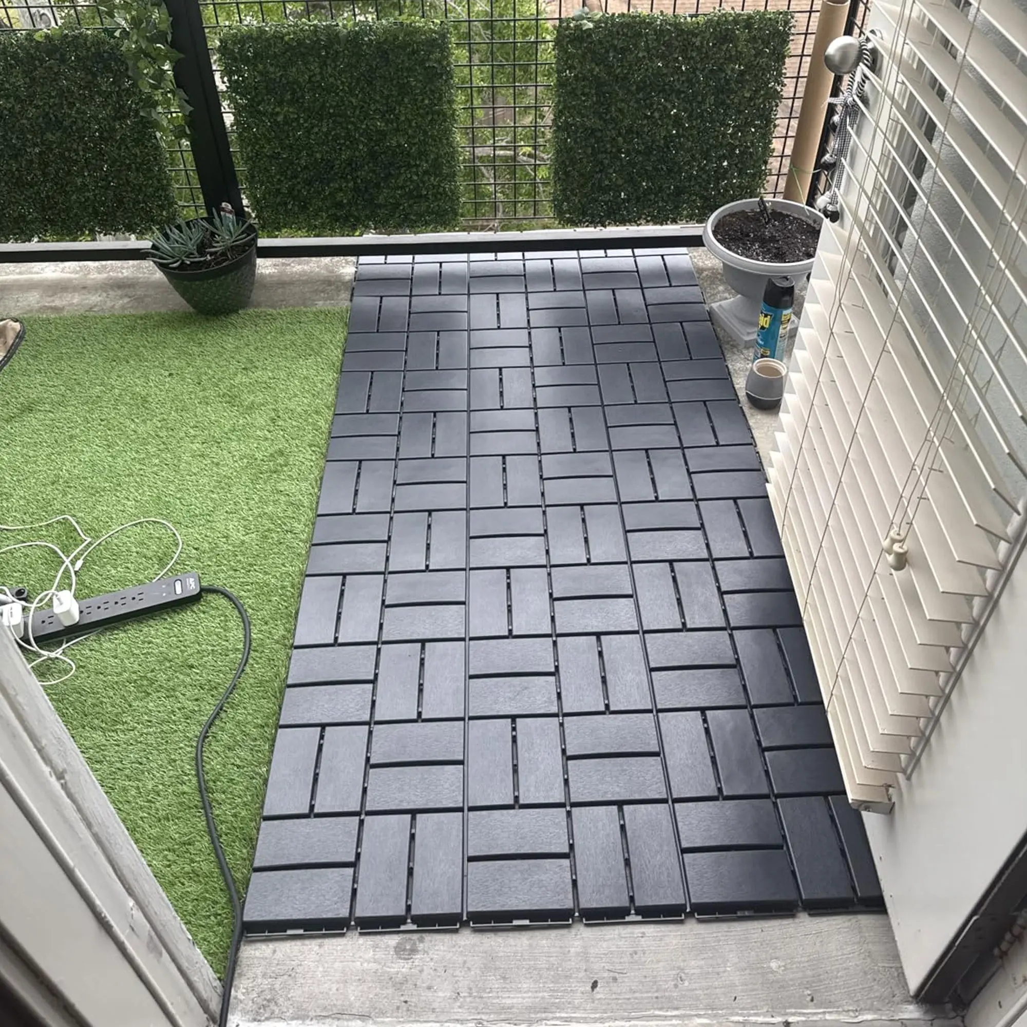 44 PCS Interlocking Porcelain Deck Tiles - 12"x12" Waterproof Deck Panel Click-Parquet, All-Weather Travertine Green Flooring for Patio, Balcony Indoor-Outdoor Use