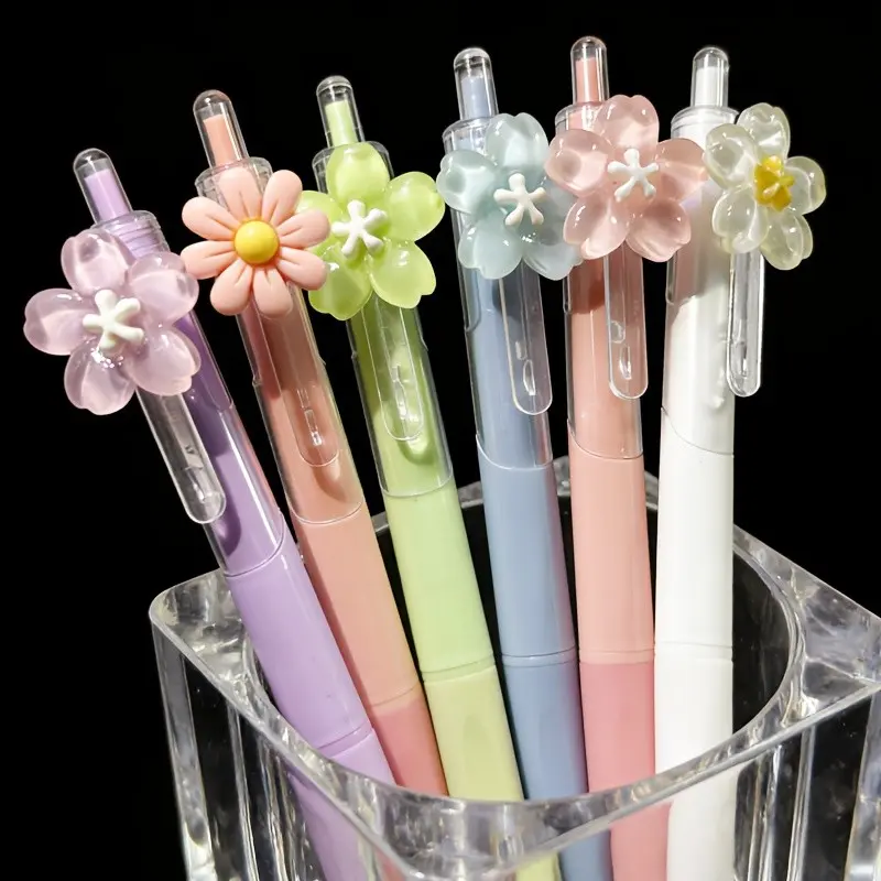 Floral Pattern Gel Pens Set, Flower Pens, Aesthetic Pens, Jelly Pen Set, Ink Gel Pens, Retractable Click Design, Smooth Writing, Creative Stationery, Versatile Usage, Cute Floral Designs, Ideal for Home School Office Gifts