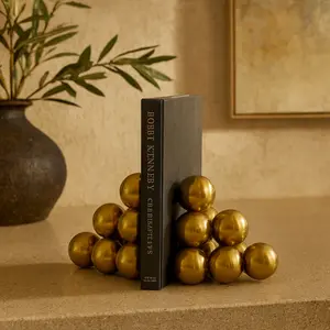 Set of 2 Geometric Gold Stainless Steel Metal Stacked Orb Decorative Bookends