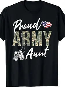 Proud Army Aunt Army Graduation Aunt US Army Aunt Gifts T-Shirt Same style for men and women  summer short-sleeved printed T-shirt pure cotton 220G