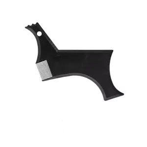 Men’s Beard Styling Comb with Brush – Black Sideburn Shaping & Trimming Template Tool for Precise Grooming