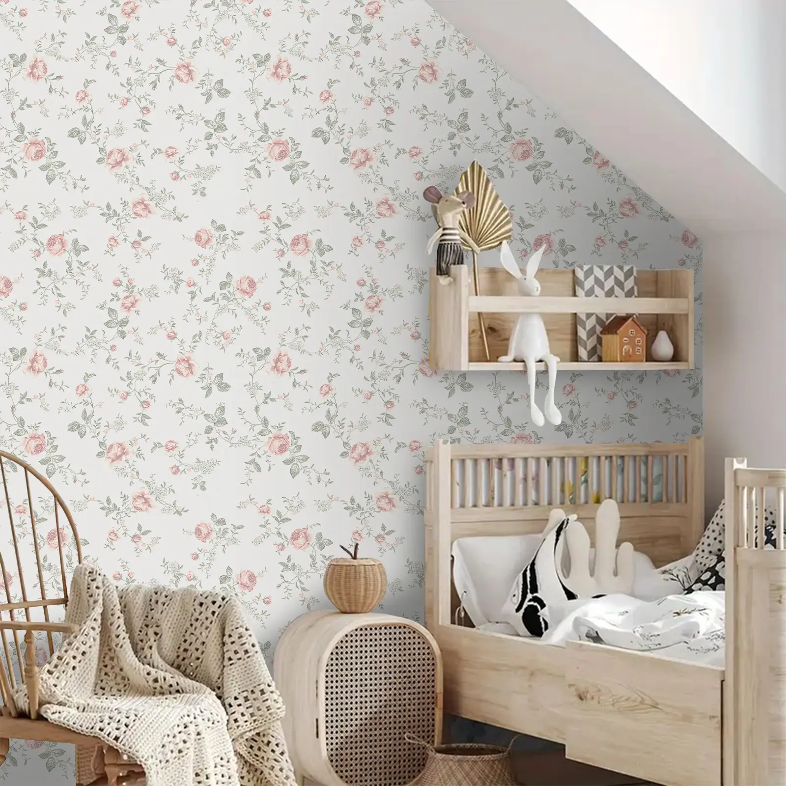 Self-Adhesive Wallpaper Roll, Floral Leaf Design, Durable Waterproof, Easy Cut Install, Home Decor for Living Room Bedroom Dorm