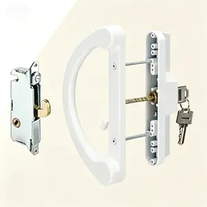 Sliding Glass Door Lock Set with Keyed Cylinder, Reversible Patio Handle for 3-15/16" Screw Hole Spacing, Mortise Lock Replacement with Key, Heavy Duty Security Hardware for Sliding Doors